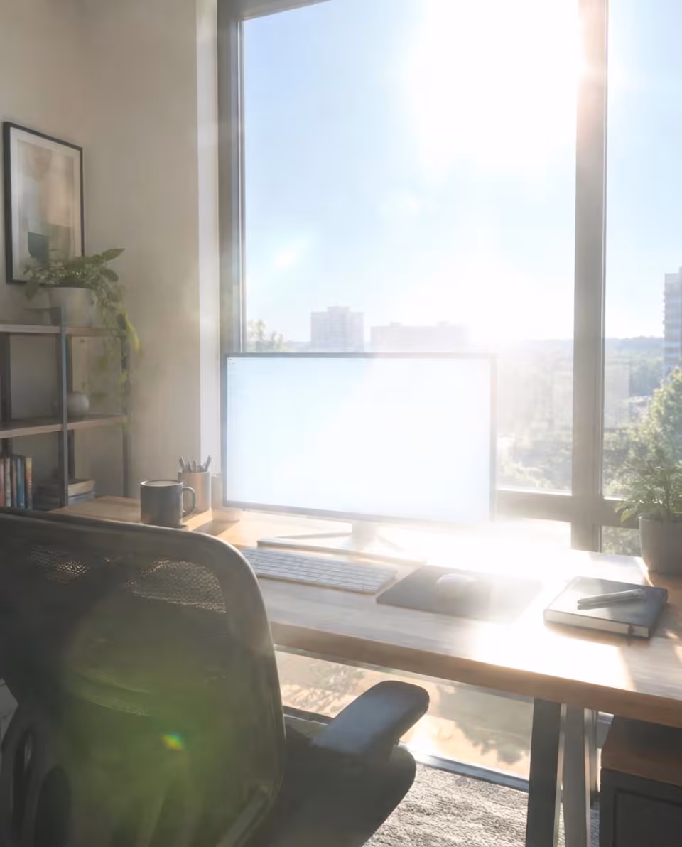 Home office before window tint